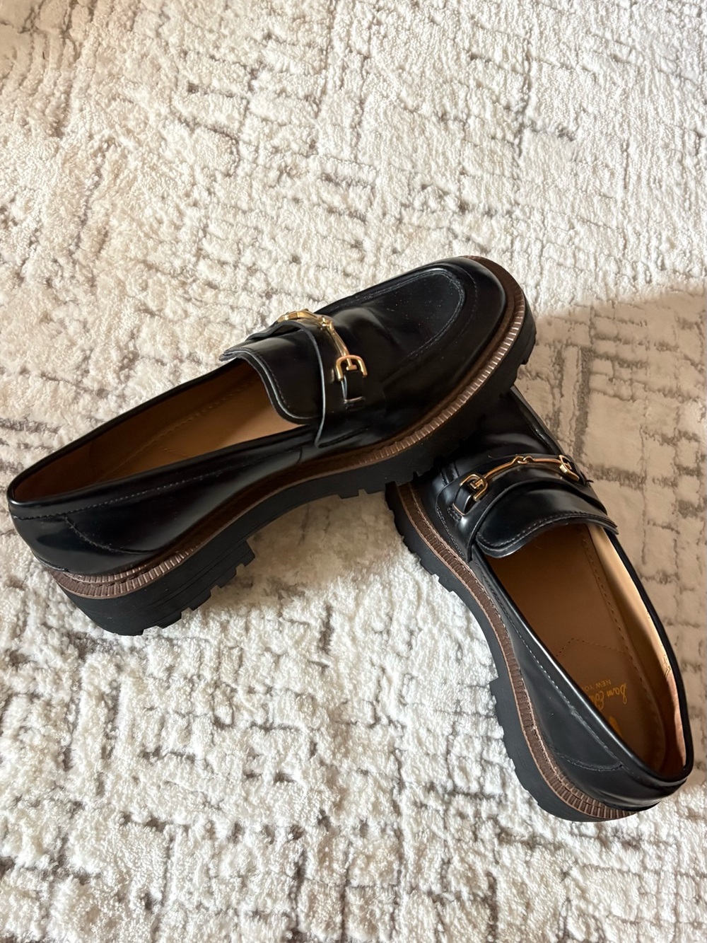 Sam Edelman chunky Black Leather Loafers with Gold Bit - Picture 3 of 5